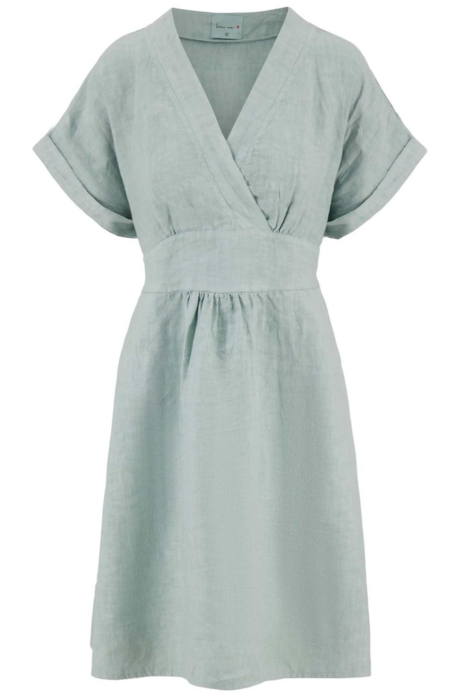 LINNEN OVERSLAG JURK 0301 096 2014 VERGRIJSD BLAUW